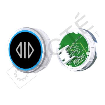 Bouton VENUS XL S. Braille Col. Inox fond noir JST bleu OUVERTURE