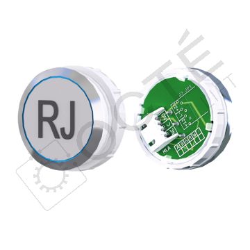 Bouton ACHILLE S. Braille Col. Inox fond gris JST bleu RJ