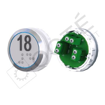 Bouton ACHILLE Braille Col. Inox fond gris Vis (1 ct) bleu 18