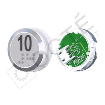 Bouton ACHILLE Braille Col. Inox fond gris JST blanc 10