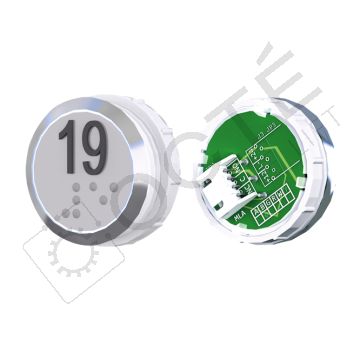 Bouton ACHILLE Braille Col. Inox fond gris JST blanc 19