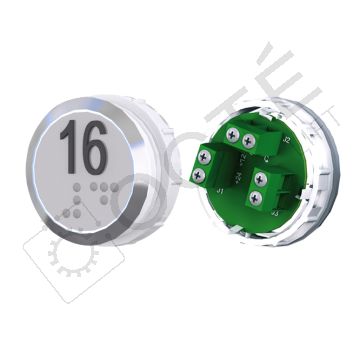 Bouton ACHILLE Braille Col. Inox fond gris Vis (1 ct) blanc 16