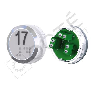 Bouton ACHILLE Braille Col. Inox fond gris Vis (1 ct) blanc 17