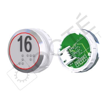 Bouton ACHILLE Braille Col. Inox fond gris JST rouge 16