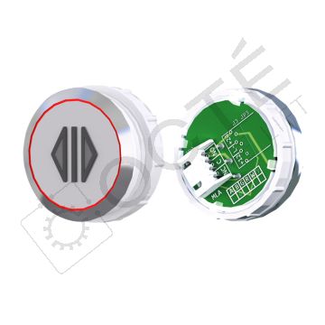 Bouton ACHILLE S. Braille Col. Inox fond gris JST rouge OUVERTURE