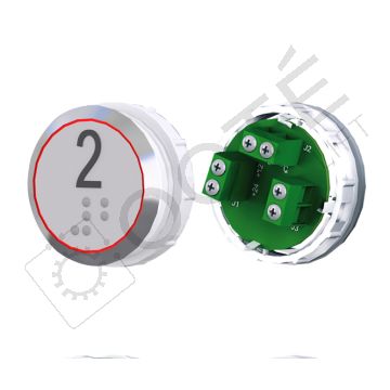 Bouton ACHILLE Braille Col. Inox fond gris Vis (1 ct) rouge 2