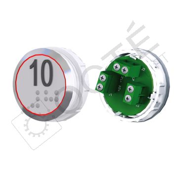 Bouton ACHILLE Braille Col. Inox fond gris Vis (1 ct) rouge 10