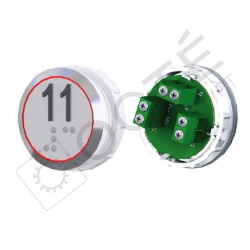 Bouton ACHILLE Braille Col. Inox fond gris Vis (1 ct) rouge 11