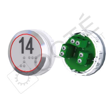 Bouton ACHILLE Braille Col. Inox fond gris Vis (1 ct) rouge 14