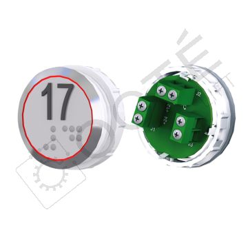 Bouton ACHILLE Braille Col. Inox fond gris Vis (1 ct) rouge 17