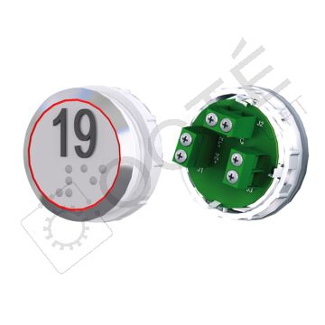 Bouton ACHILLE Braille Col. Inox fond gris Vis (1 ct) rouge 19